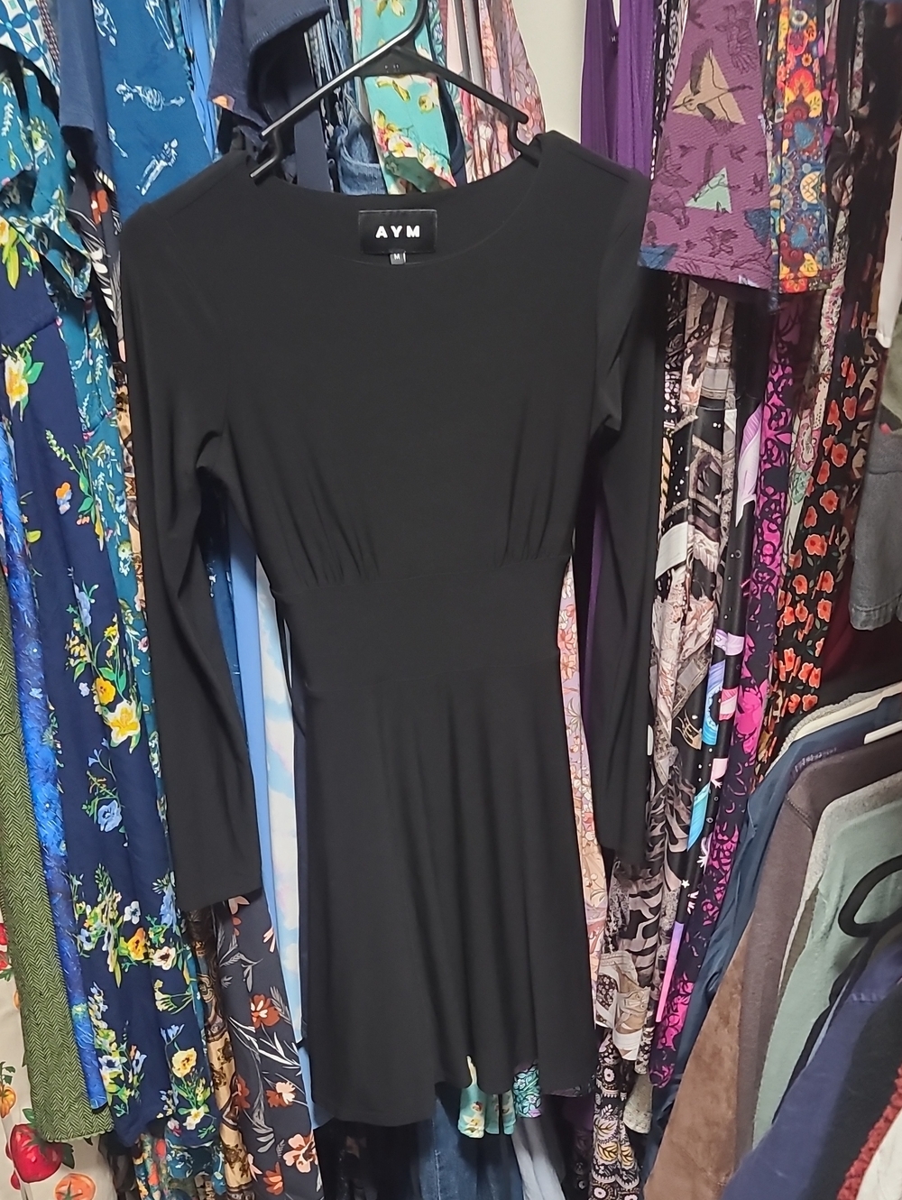 AYM Black Long-Sleeve Fit & Flare Dress